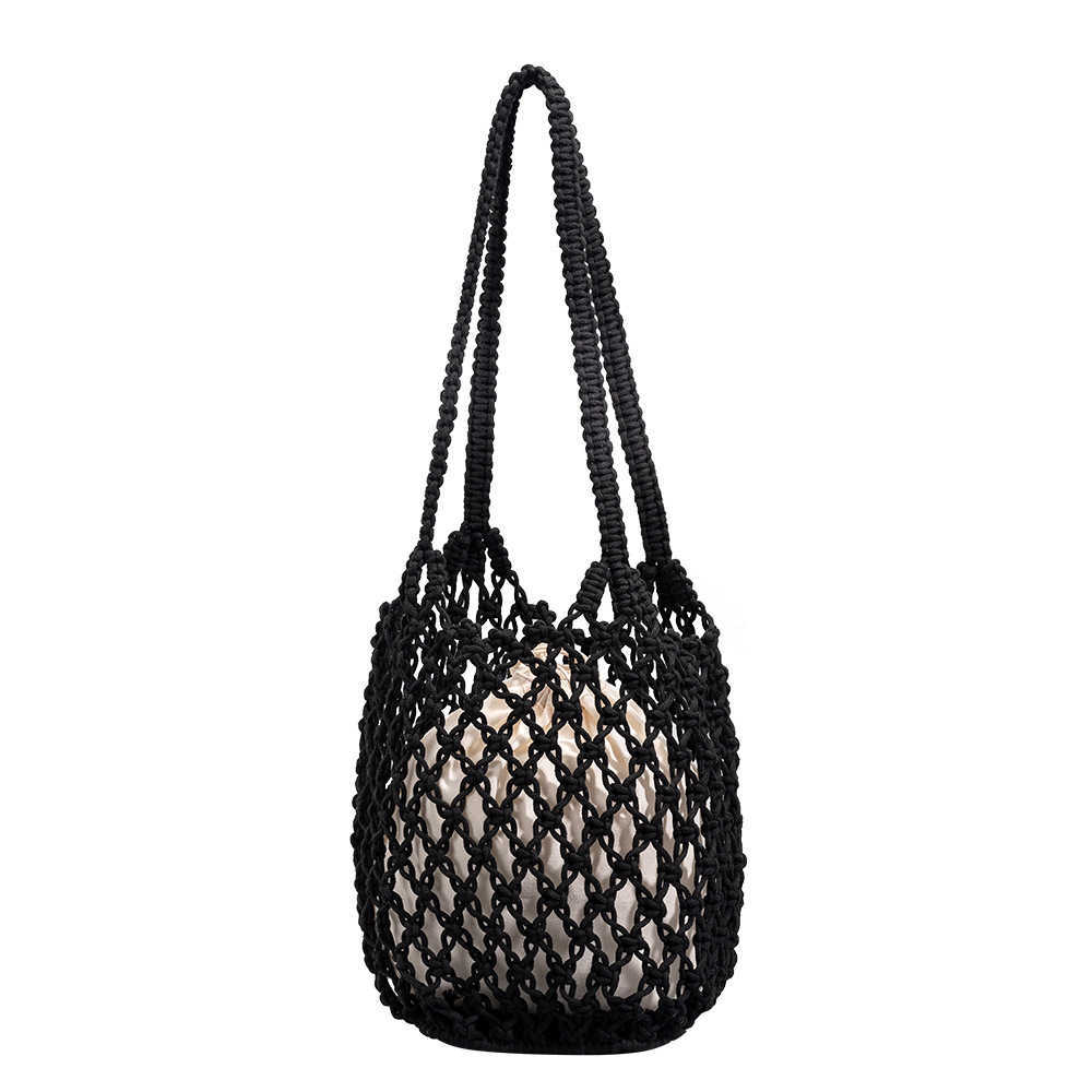 Cotton Thread Hand Woven Bag for Womens Beach Big Bag New Summer Vacation Beach Bucket Shoulder Bag for Women