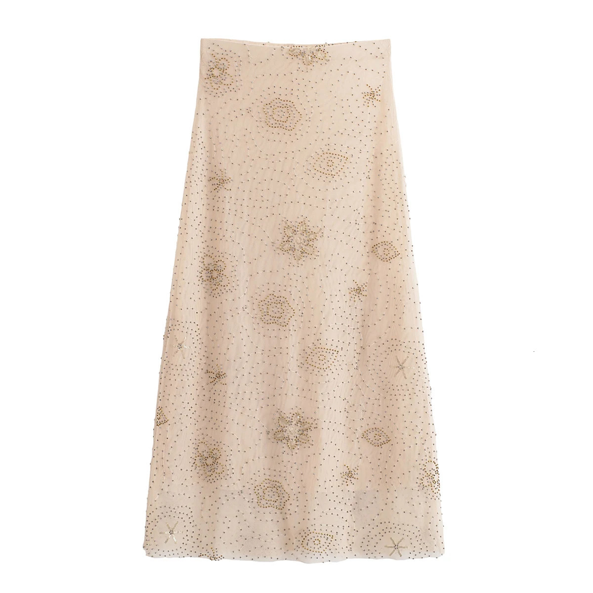 European and American girl mesh twopiece sexy slimfit beaded tube top vest with highwaisted skirt 250520