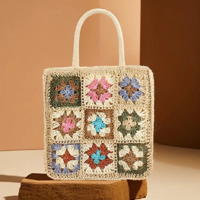 designer bag Bohemian style handbag shoulder handmade hook flower splicing crossbody grass woven bag