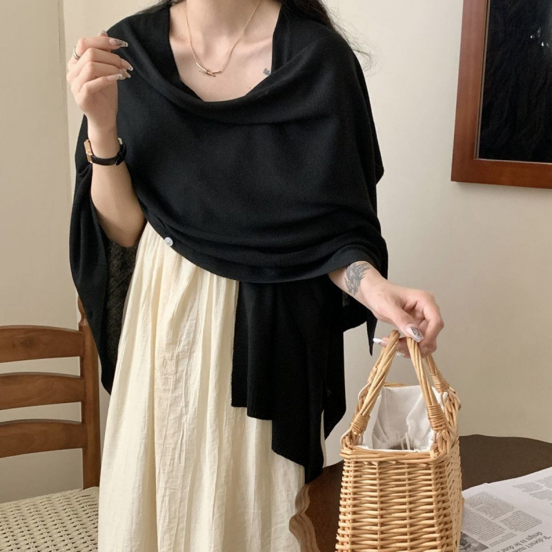 K774 Sunscreen thin knitted shawl color loose button versatile super fairy office medium and long advanced air conditioning outer wear