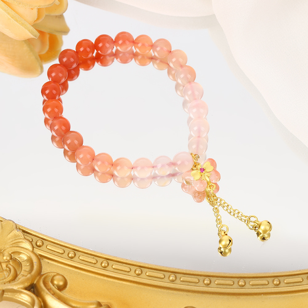 butterfly pendant with a high-end feel for girls, featuring Chinese style salt source agate design and gradient crystal powder bracelet