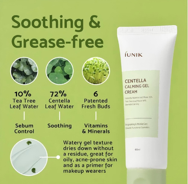 Centella 70% Calming Gel Cream Vegan Calming Hydrating Gentle Moisturizing Soothes Acne Rosacea Oily Sensitive Skin Facial Cream