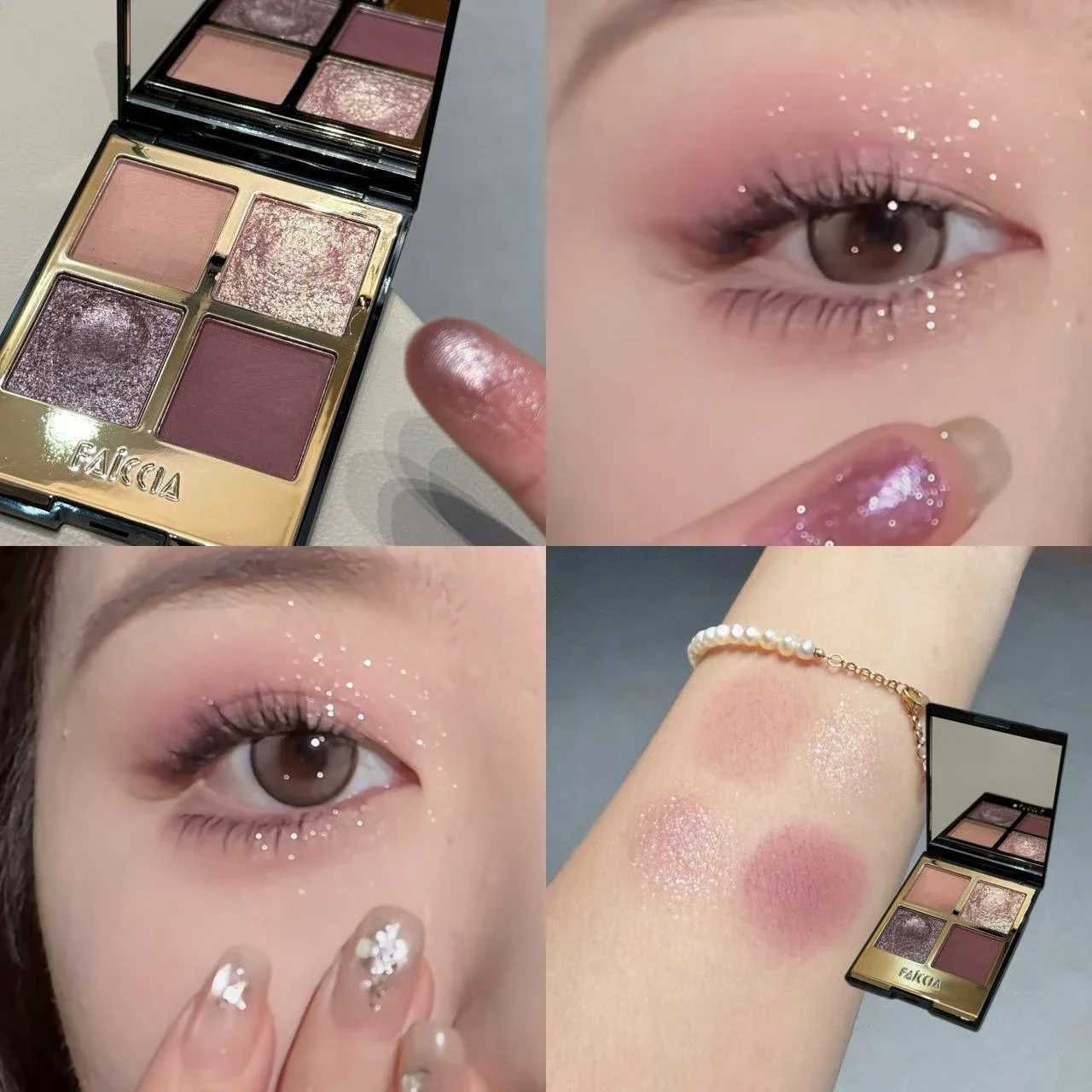 4-Color Shimmer Matte Eyeshadow Palette Smoky Rose Pink Glitter Pigment Eye Shadow Lasting Waterproof Make Up Palette CosmeticsXJ250520