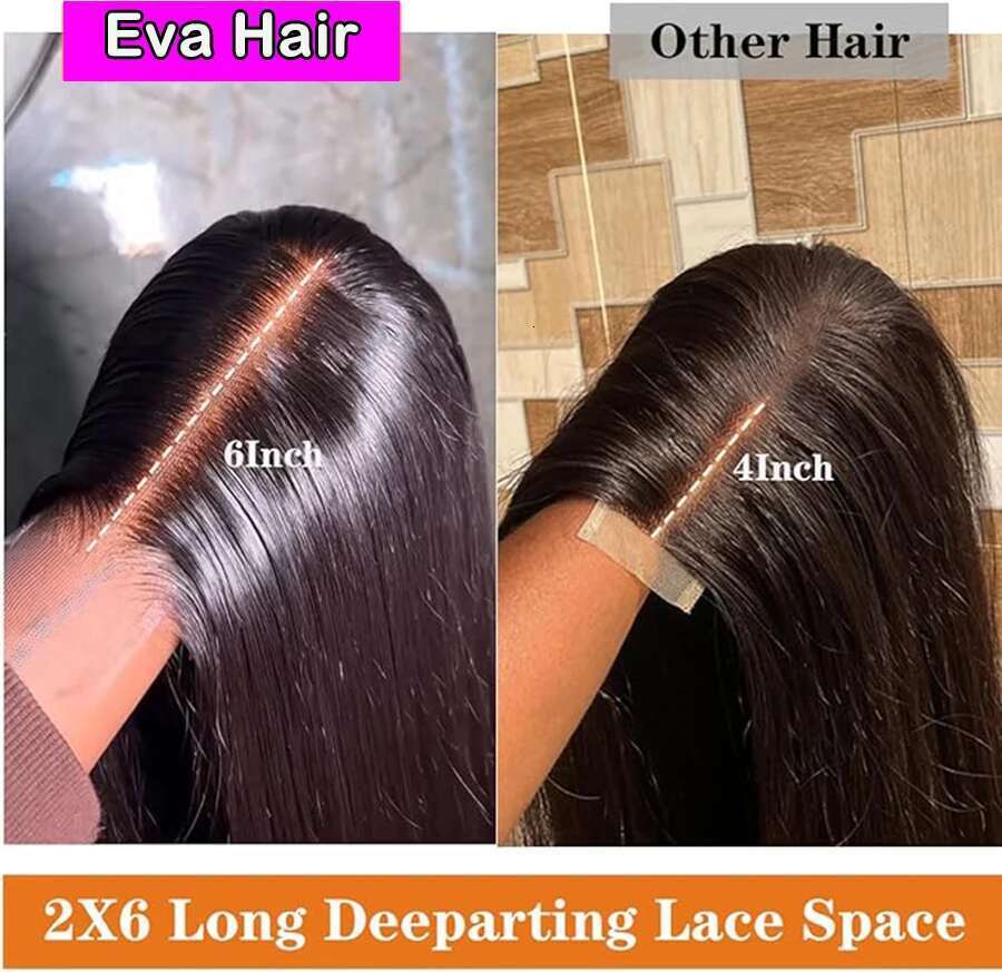 Eva 2x6 Closure Wig Kim K Deep Part Raw Bone Straight Invisible HD Lace Front Human Hair Wigs