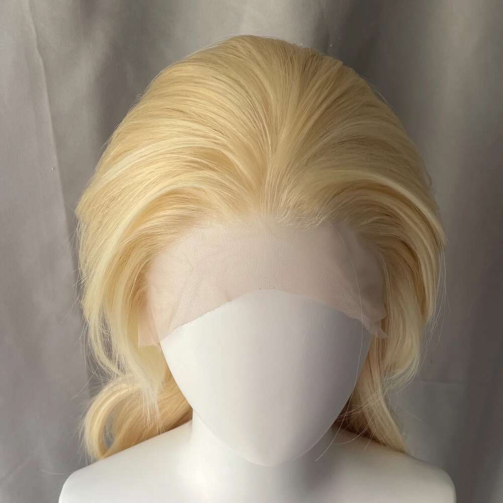 613 Blonde 13X4 Synthetic Lace Front Women Shoulder Length Mullet Cosplay Wigs for Men Half Hand Tied Glueless Natural
