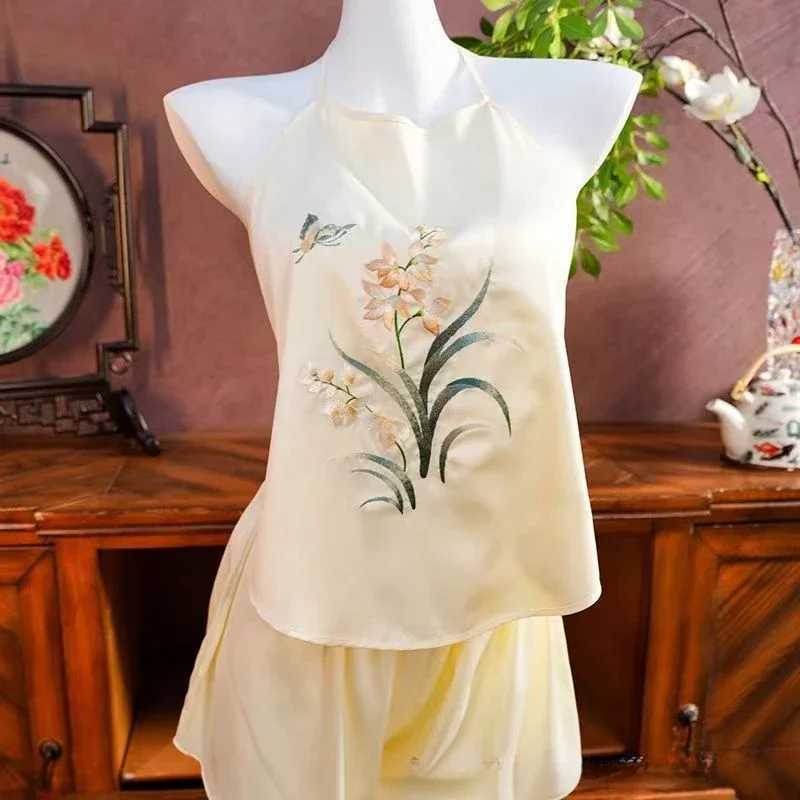 Embroidered Bellyband Shorts Set Retro Chinese Tradition Improve Women Backless Sexy Suspender Pajamas Thin Plus Size Sleepwear R250520