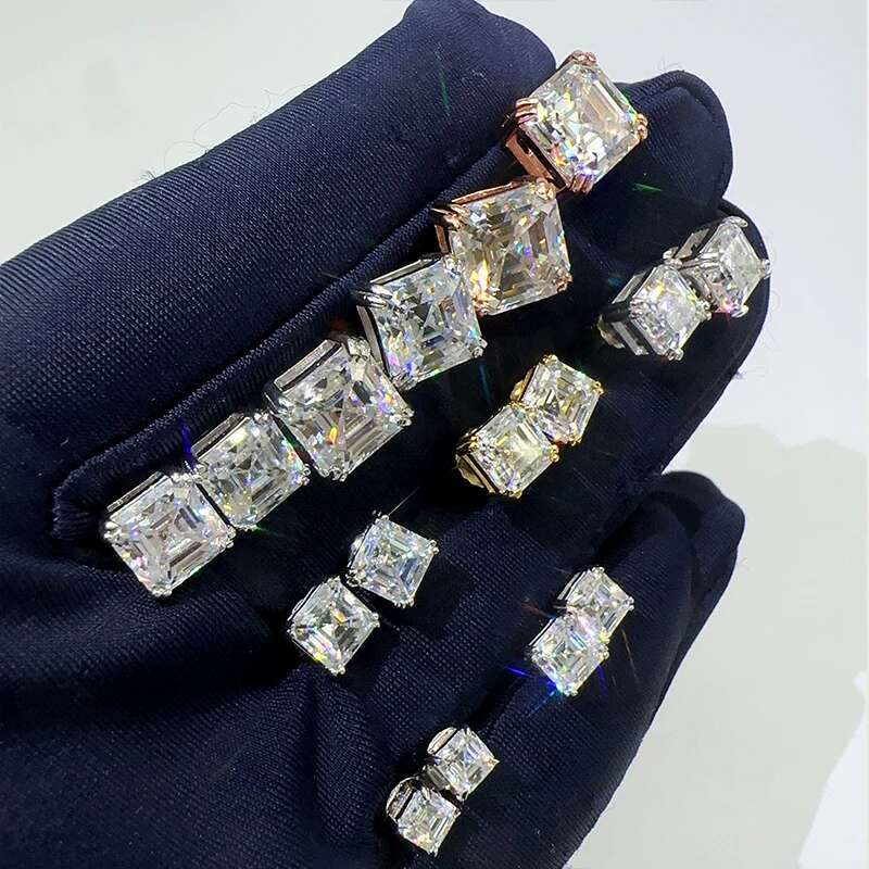 COSFIX Moissanite Stud Earrings for Women Luxury Men Moissanite Stud Earrings Asscher Cut D Color Womens Moissanite Earrings