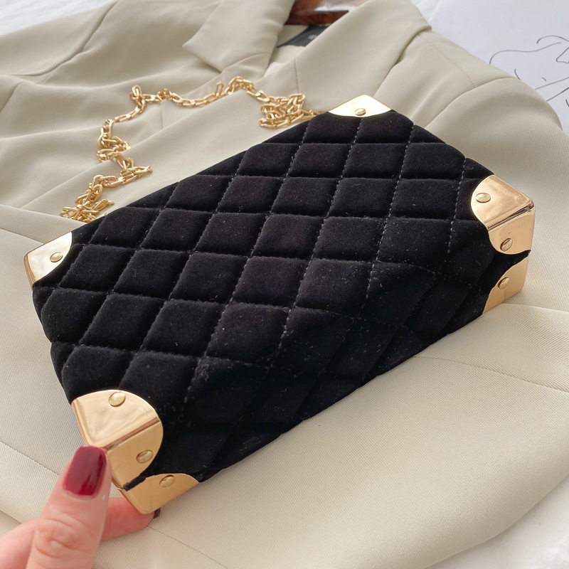 designer bag New Box Gold Velvet Square Diamond Grid Chain Embroidered Thread Classic Small Women's Bag shoulder bag crossbody bag