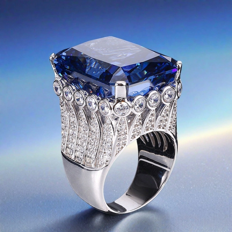80CT luxurious King Queen Ring S925 sterling silver 18*23 cultivated high-carbon diamond noble dazzling heavy industry sparkling ice flower cut unique