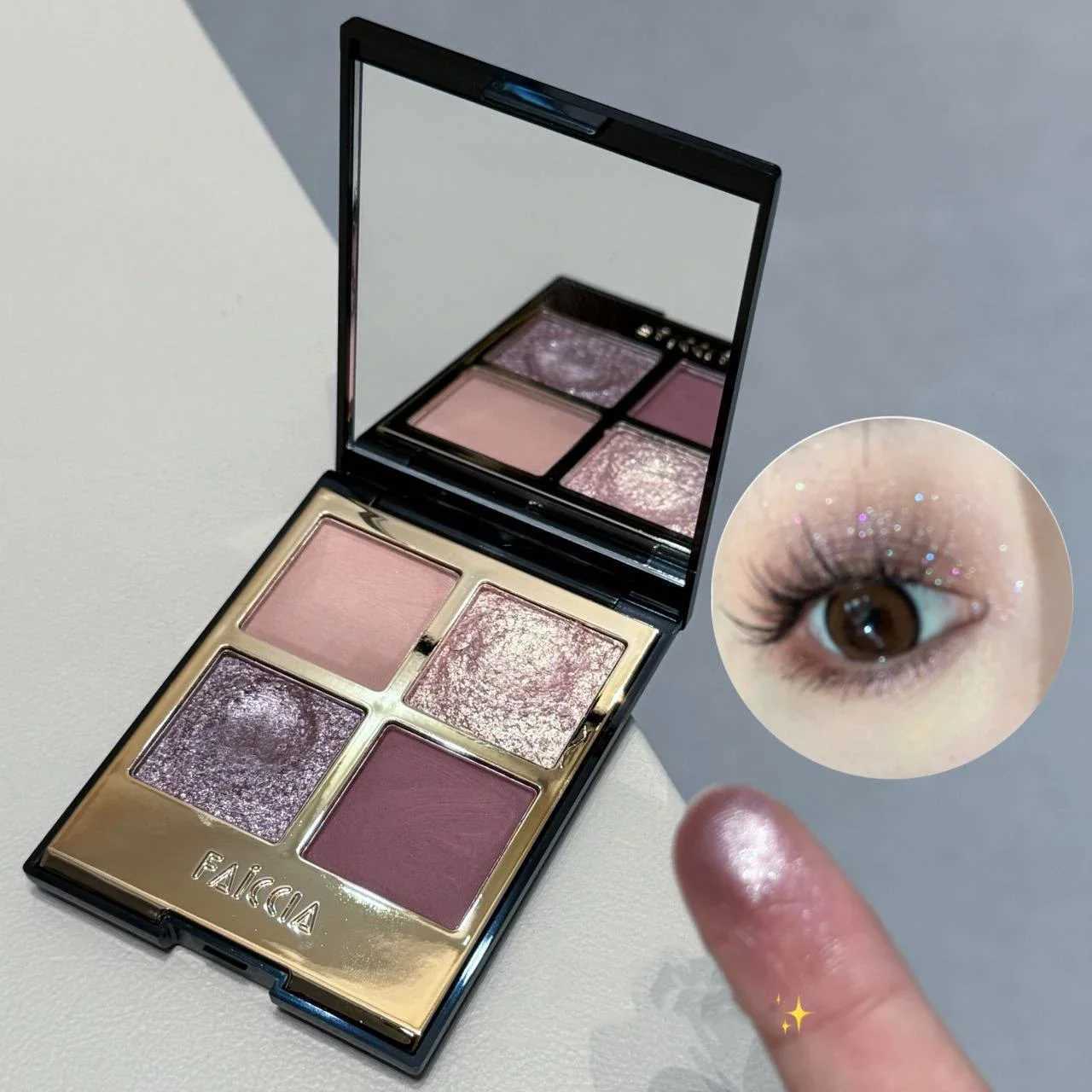 4-Color Shimmer Matte Eyeshadow Palette Smoky Rose Pink Glitter Pigment Eye Shadow Lasting Waterproof Make Up Palette CosmeticsXJ250520