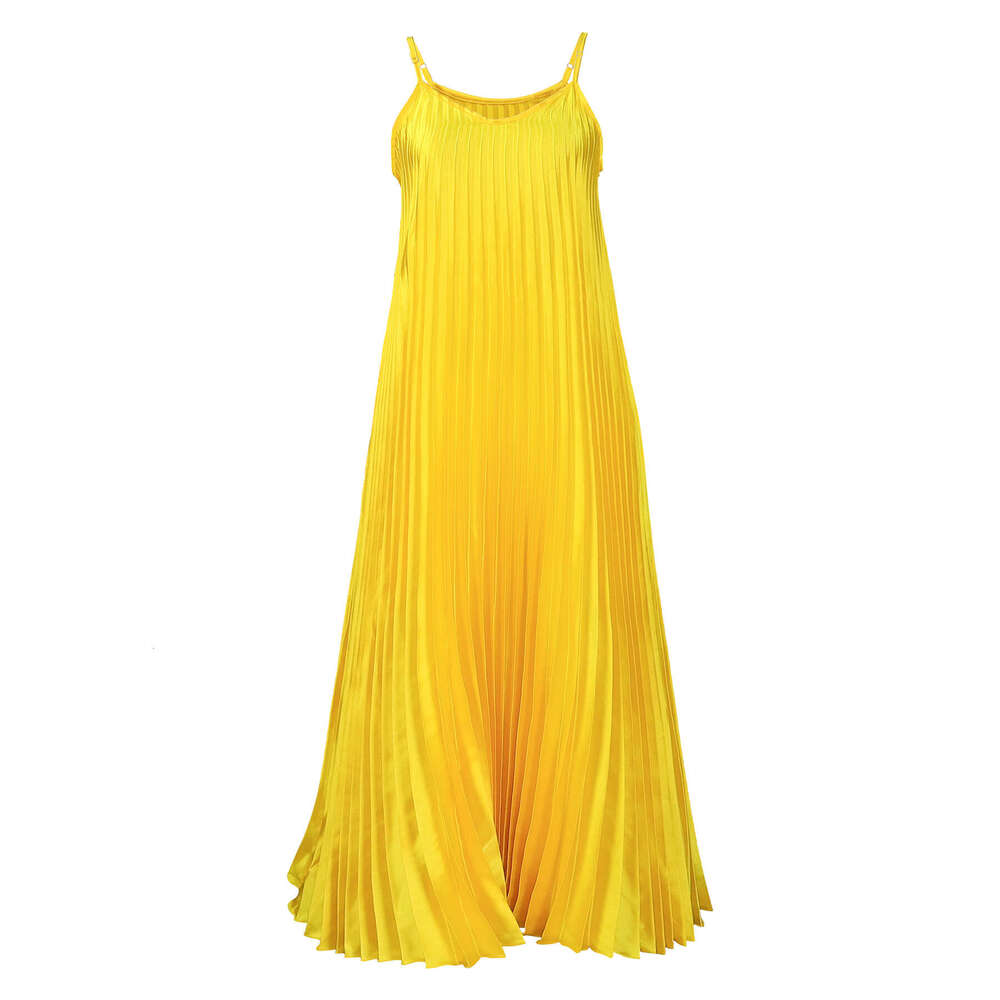 Women's Wear Women's New Summer Vacation Style Pleated V-Neck Beach Strap Long Dress
