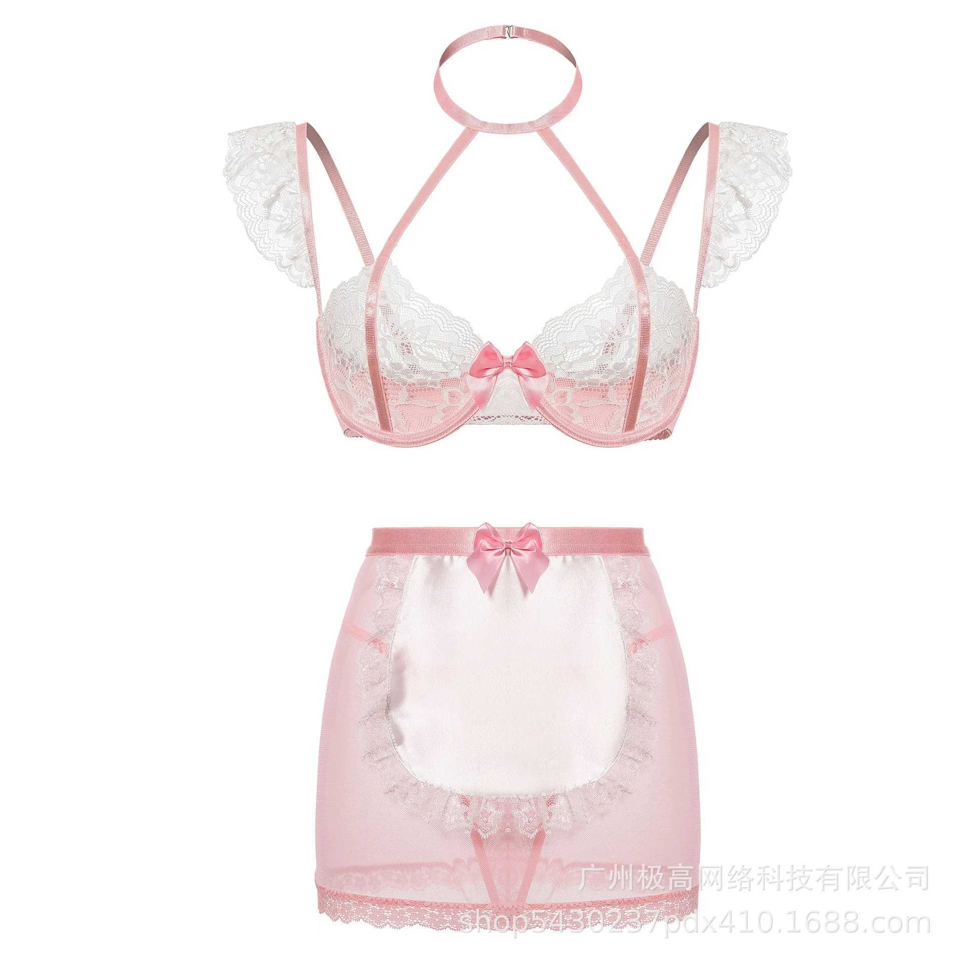 Women Pink Sexy Lingerie Gather Bra Lace Set Lingerie Outfit with Steel Rim R250520