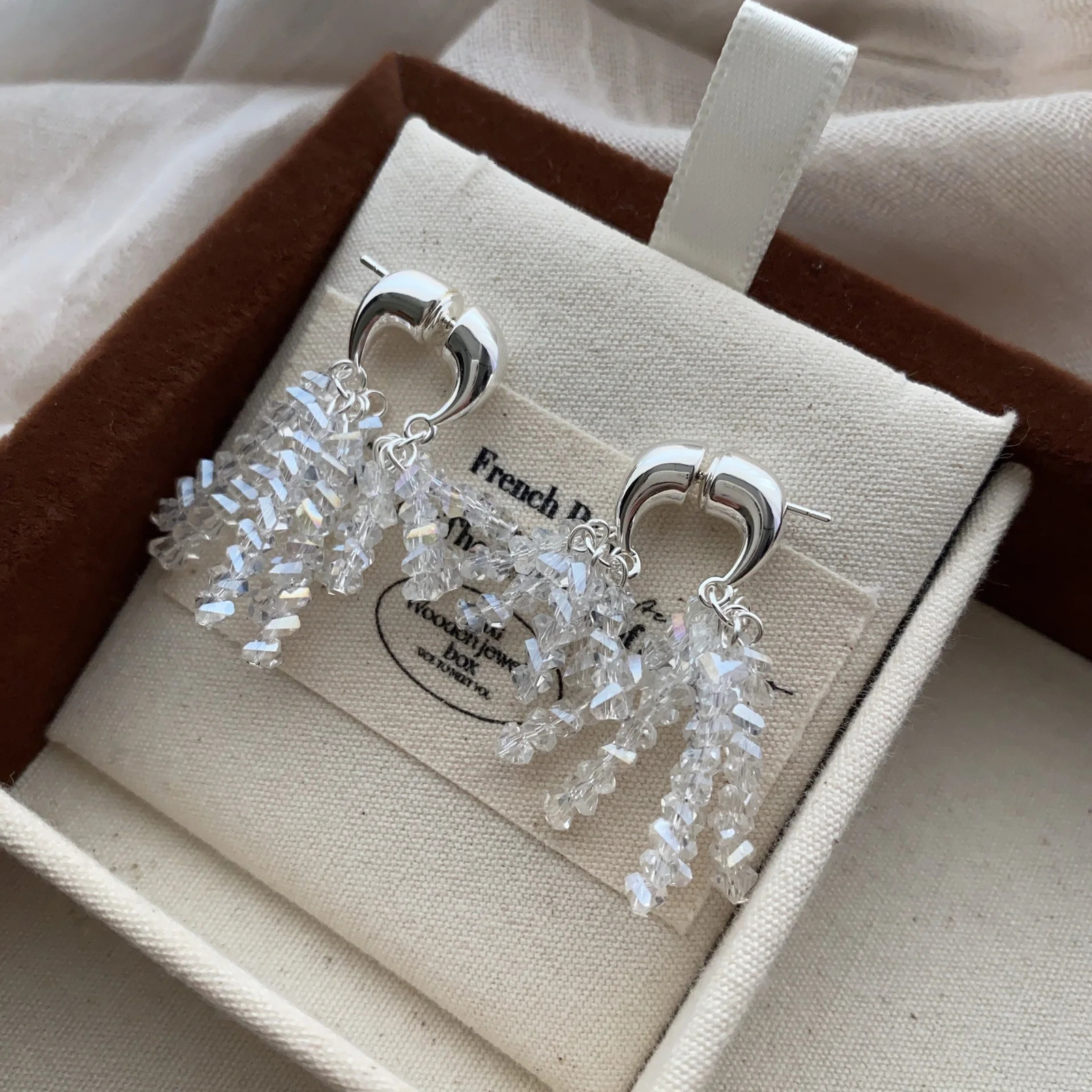 Korean Fashion Handmade Crystal Pearl Flower Tassel Stud Earrings for Women Statement Jewelry Dangle Pendientes 250517