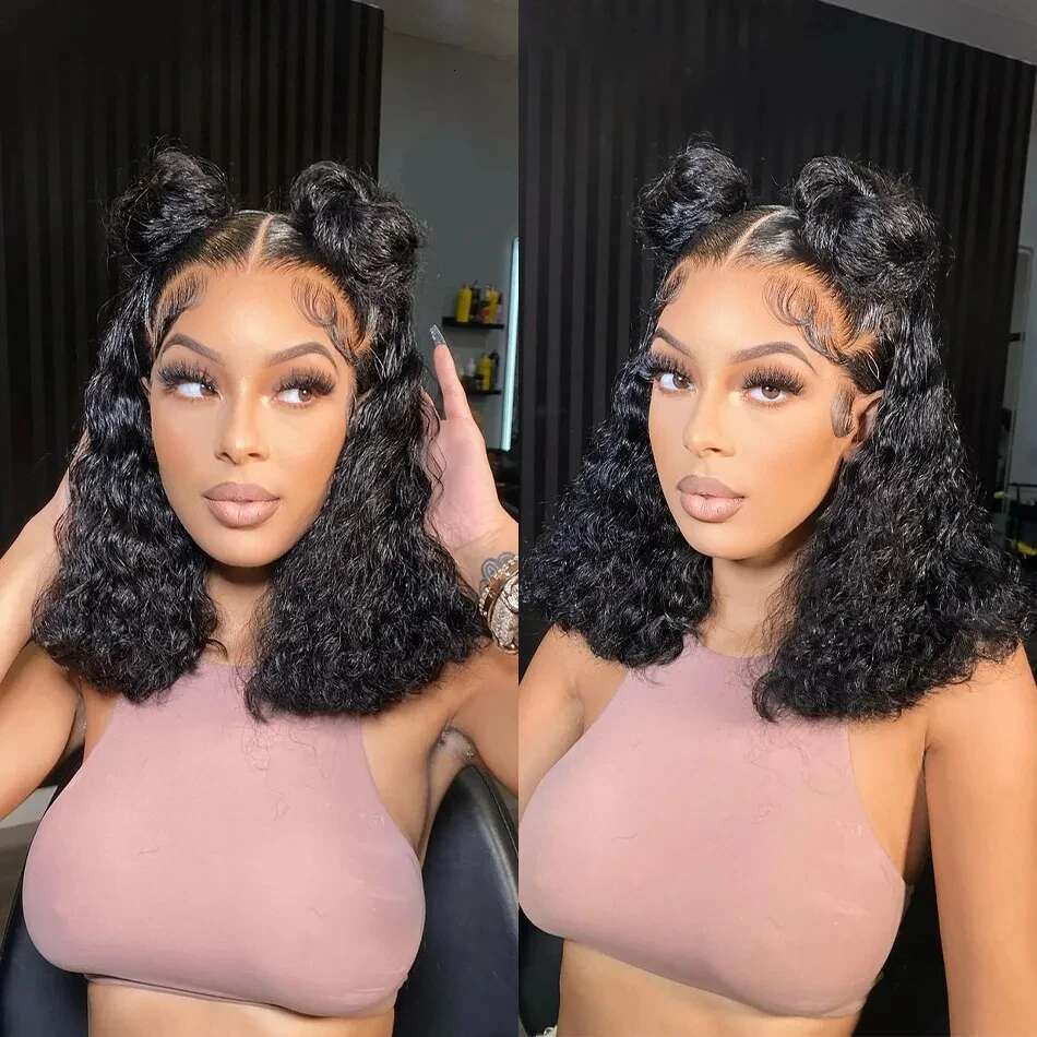 Bob Curly 13x4 Frontal Wig Hd Brazilian Water Deep Wave Lace Front Human Hair 4x4 Closure Wigs