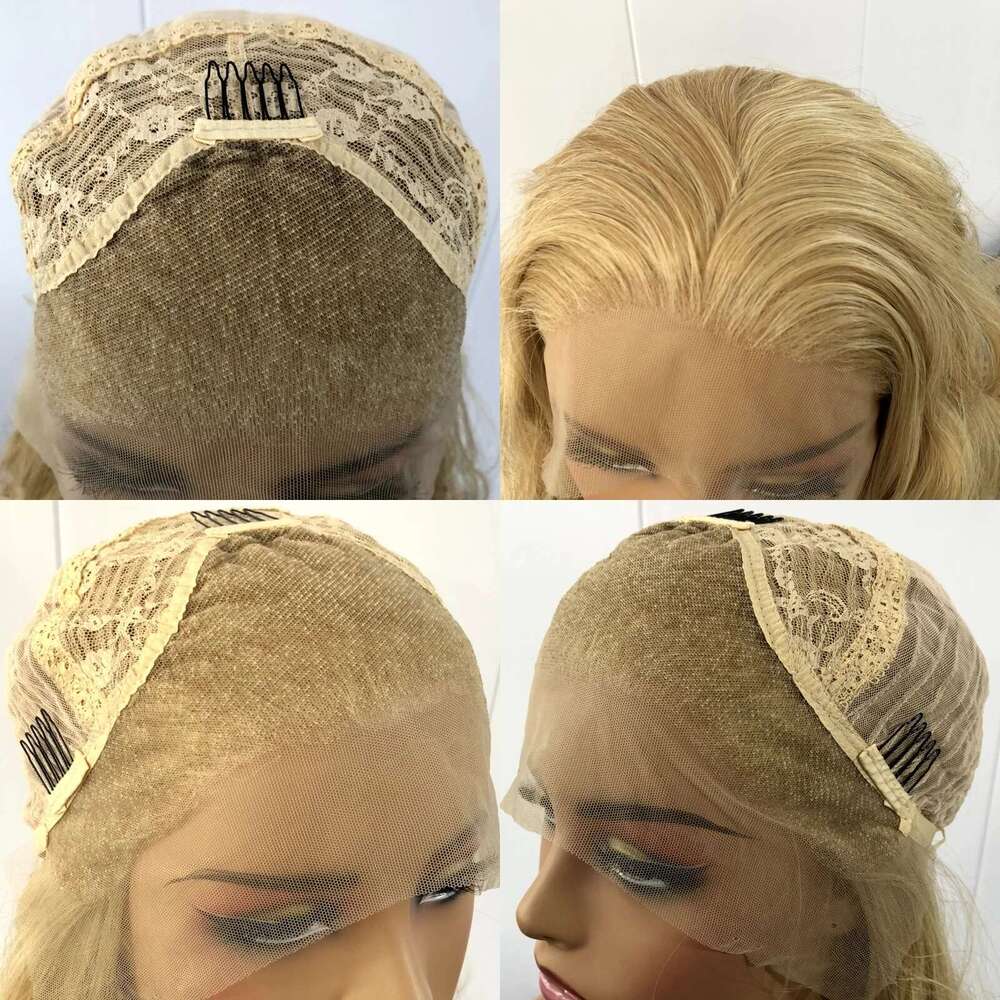 Highlight Long Wavy Synthetic Hair Free Part Natural Curly Loose Body Wave Mixed Blonde 13X4 Lace Front Wigs for Women
