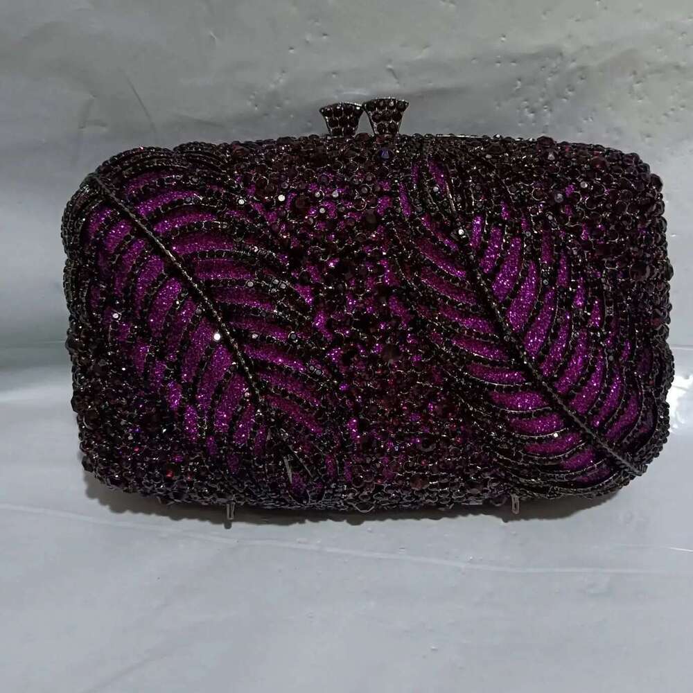 Women Stones Evening and Female Rhinestone Handbags Wedding Party Minaudiere Purse Clutches Bags Purple Bag