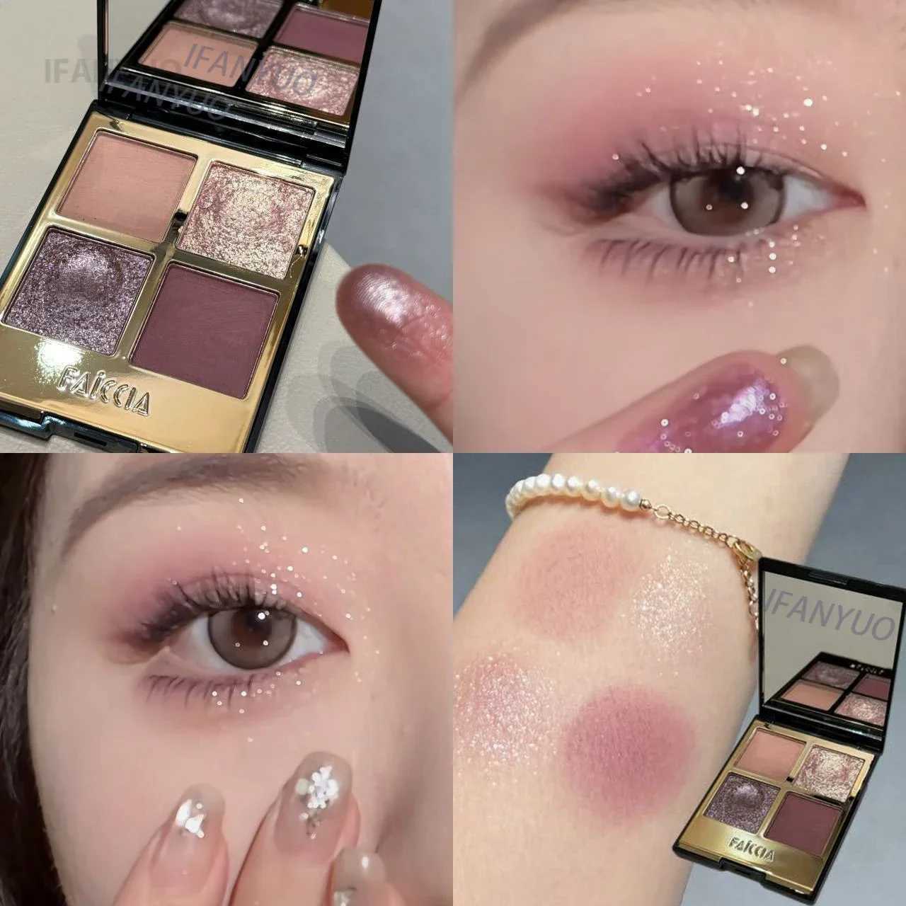 Four-color Eyeshadow Palette Low Saturation Earth Brown Rose Pearly Matte Glitter Eyeshadow Shiny Eye Shadow Lasting Eye Make UpXJ250520