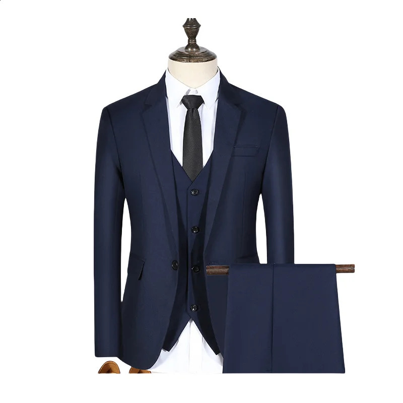 S-7XL Suit Blazervestpants Business Dinner Gentleman Slim Gentleman Men British Style Dress Man Solid Color Group Suit 250519