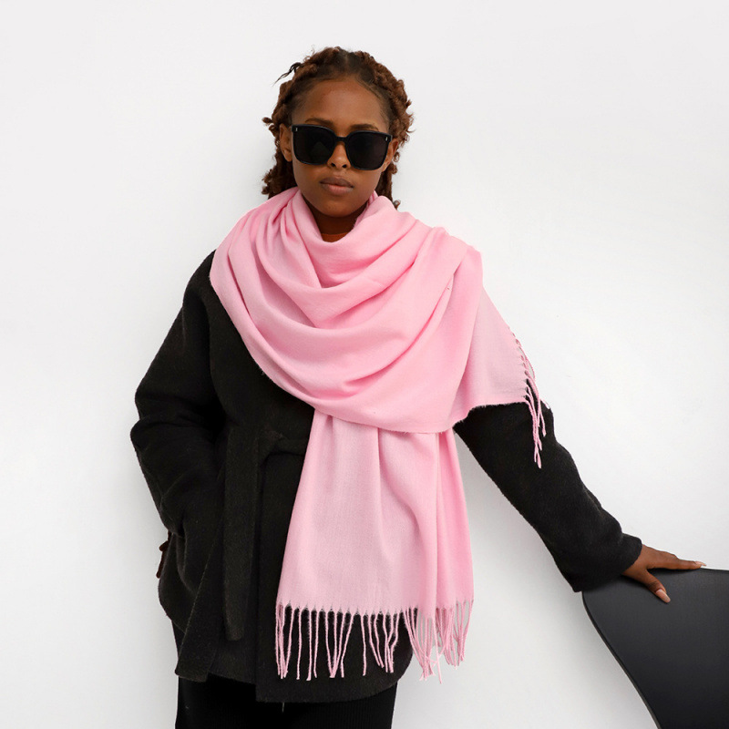 K773 Pure color cashmere scarf for women winter new European and American cross-border camel beige warm neck long shawl