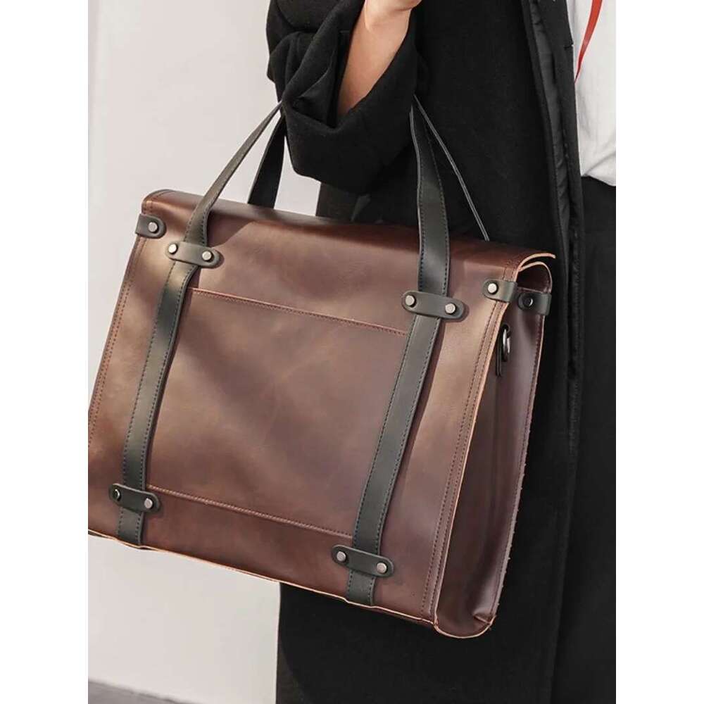 Discount Men's Briefcase Crazy Horse Leather Business Boston Bag Designer's Cross Bag Large Capacity Totes Handbags