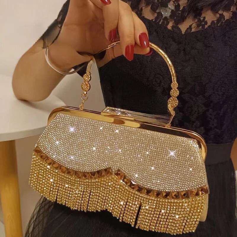 Women Banquet Handbags 2022 New Dia-Studded Tassel Evening Bags Femme Wedding Purse Dress Beaded Party Clutch