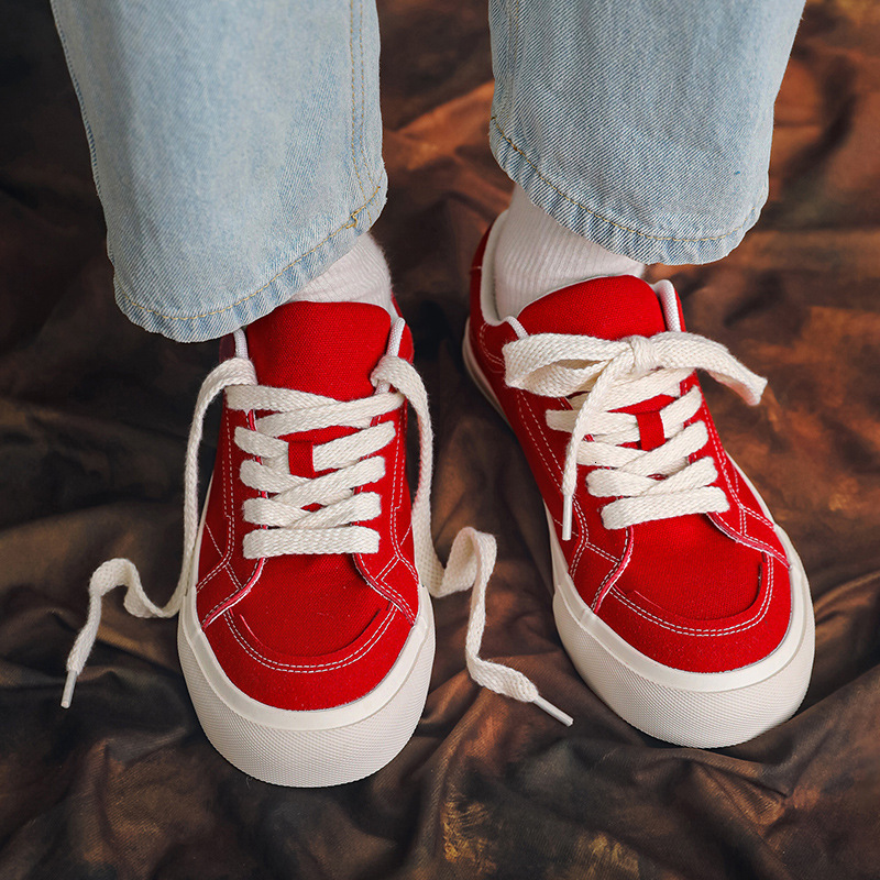 Designer casual shoes Hong Kong style 2023 new autumn canvas shoes men's red casual shoes Korean version student low cut couple trendy skateboard