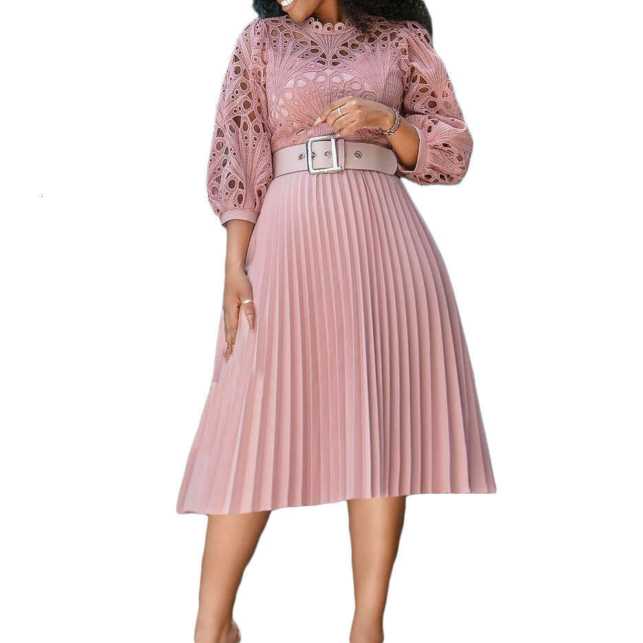 Women's Wear Women's New Fashion Large Lace Hook Flower Sexy Hollow Hundred Pleats Dress