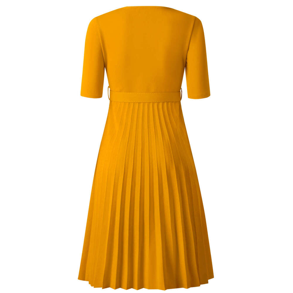 Women's Wear Women's New Summer Fashion Pleated Fashionable Temperament Oversized Solid Round Neck Short Sleeved Dress