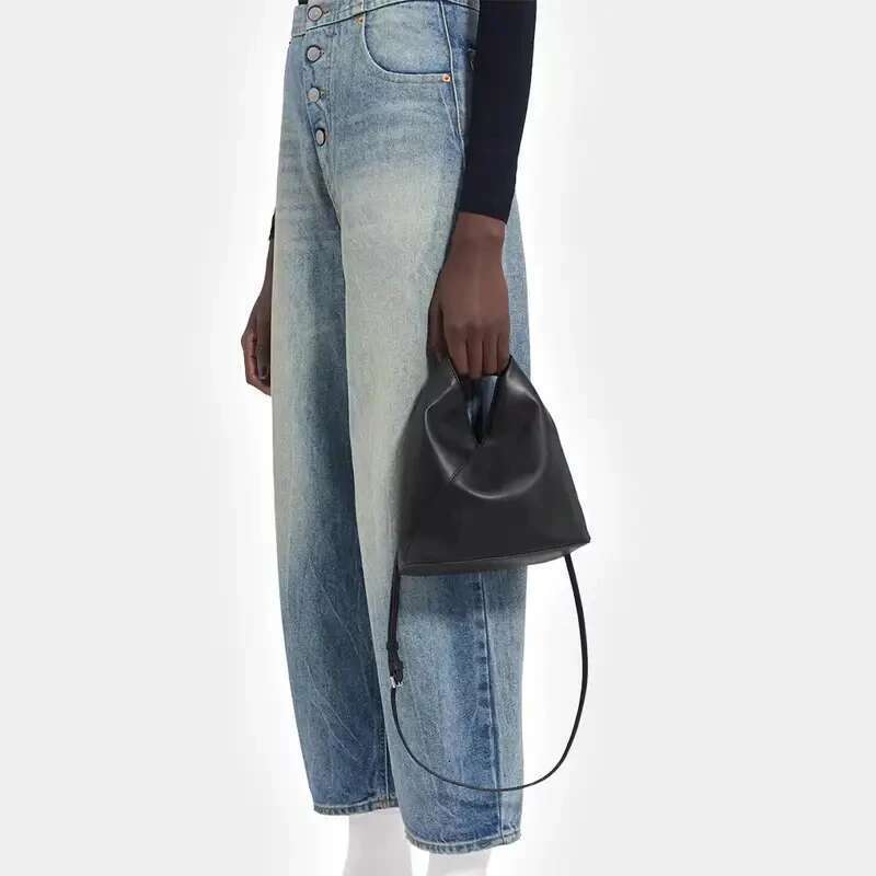 Genuine Leather Cowhide Bucket Bags For Women Designer Handbags And Purses 2024 New In Fashion Small Shoulder Crossbody