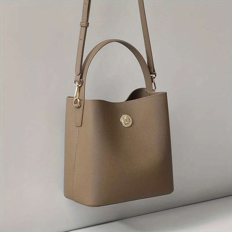 2025 New Ladies Slung Women's Bucket Leather Bags One Shoulder Joker Handbag Commuter Storage Bag