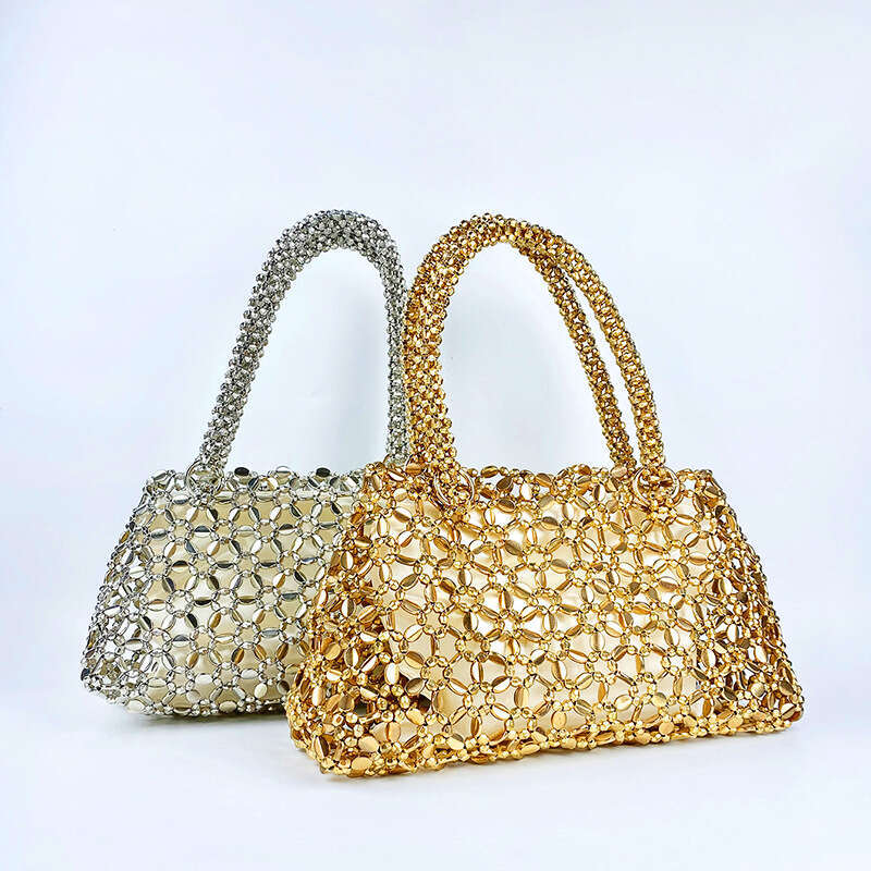 Korean Version Personalized Woven Hollow High Aesthetic Ceiling Versatile Handbag With Shiny Handmade Pearl Tote Underarm Bag