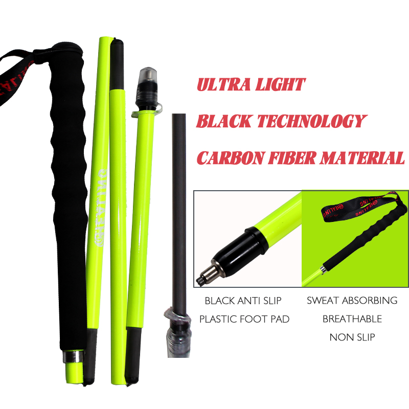 Professional four-section carbon fiber trekking pole, foldable and lightweight, suitable for hiking and rock climbing, with a quick-lock system