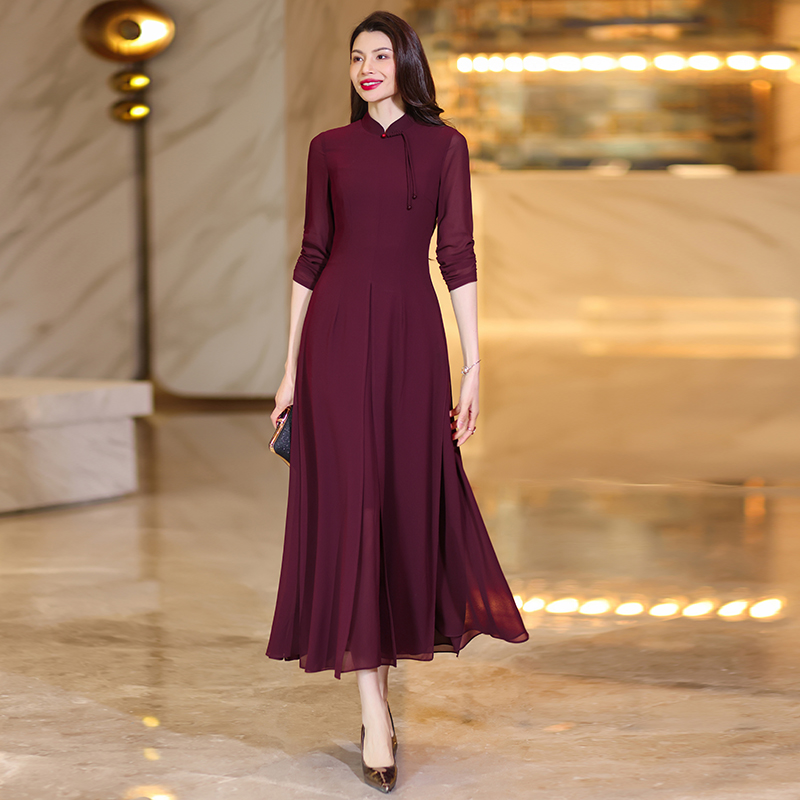 summer chinesestyle cheongsam maxi dresses for women exuding highend elegance and graceful charm with short sleeves printed chiffon fabric and a onepi