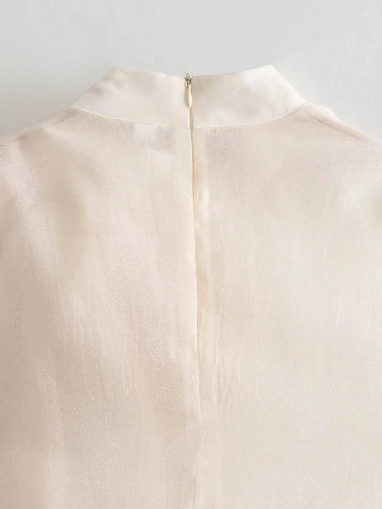 Zevity Women Chic Stand Collar Big Bow Tied Solid Color Casual Slim Blouse Lady Sleeveless Vest Shirt Zipper Tops LS9195 250520