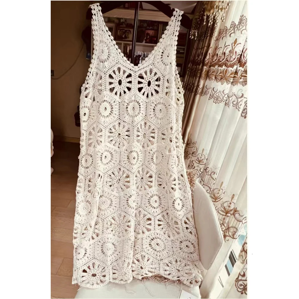 3D Flower Knitted Sling Long Dress Women Sexy Deep Vneck Backless Sleeveless Lace Up Femme Robes Summer Beach Dresses 250520