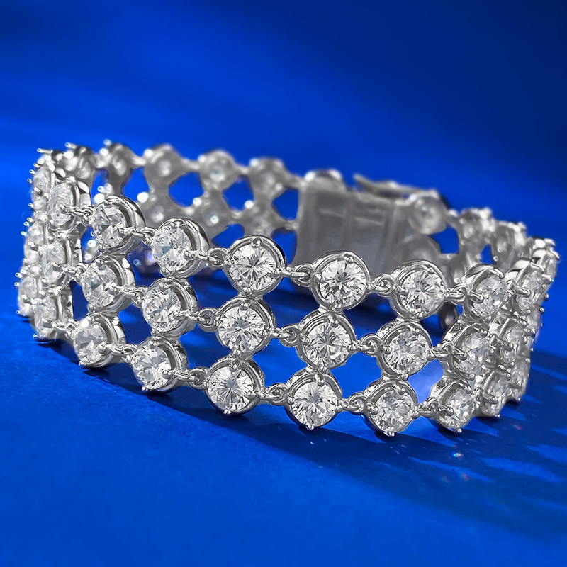 Versatile Fine-Toned Elegance: A High-Quality Solid-Silver Bracelet Adorned With Sparkling Gems