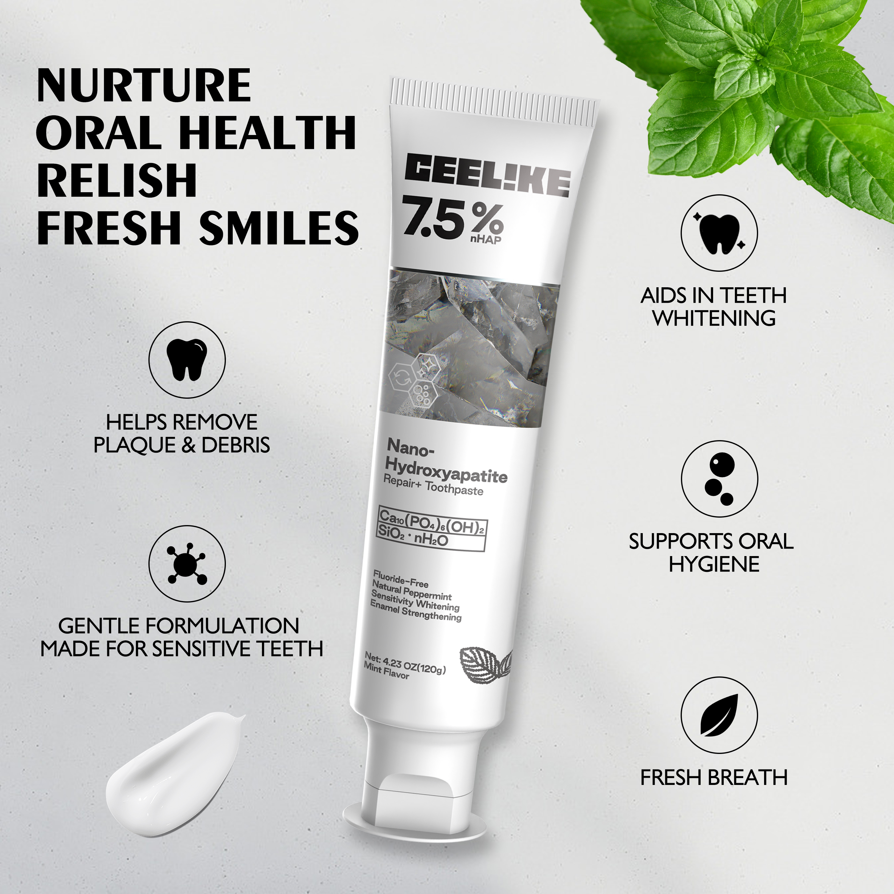 CEELIKE Hydroxyapatite Toothpaste Natural Ingredients Fluoridefree Formula for Enamel Repair Teeth Strengthening Remineralization Fresh Breath