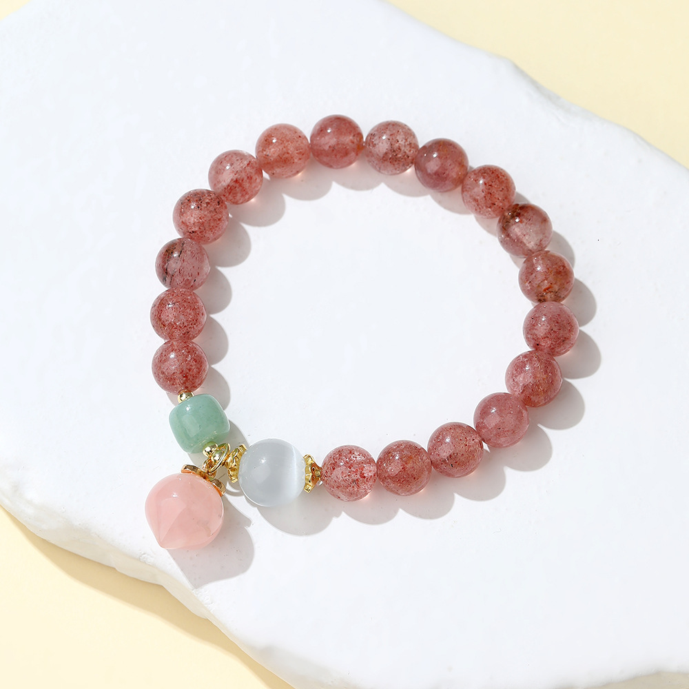 New Chinese style exudes white pink strawberry charm, with a crystal gift and bracelet design