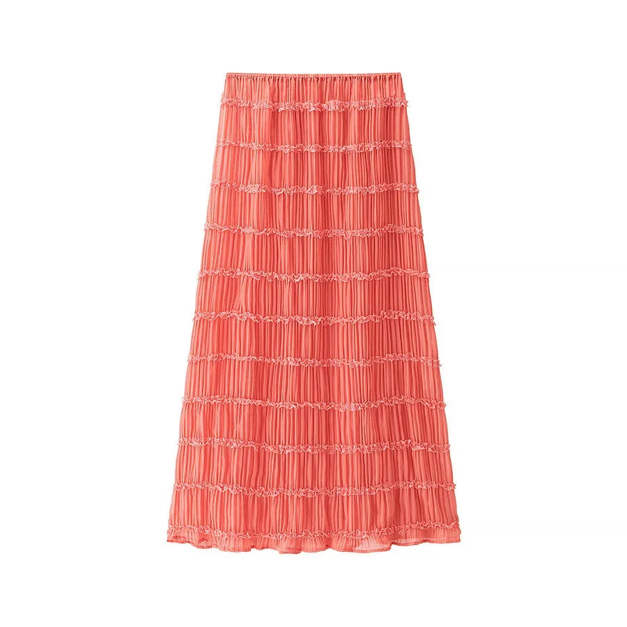 ZBZA Women Pleated Top Midi Skirt Set Slim Fit Halter Neck Adjustable Back Tie Solid Elastic Waist Aline Summer Suit 250520