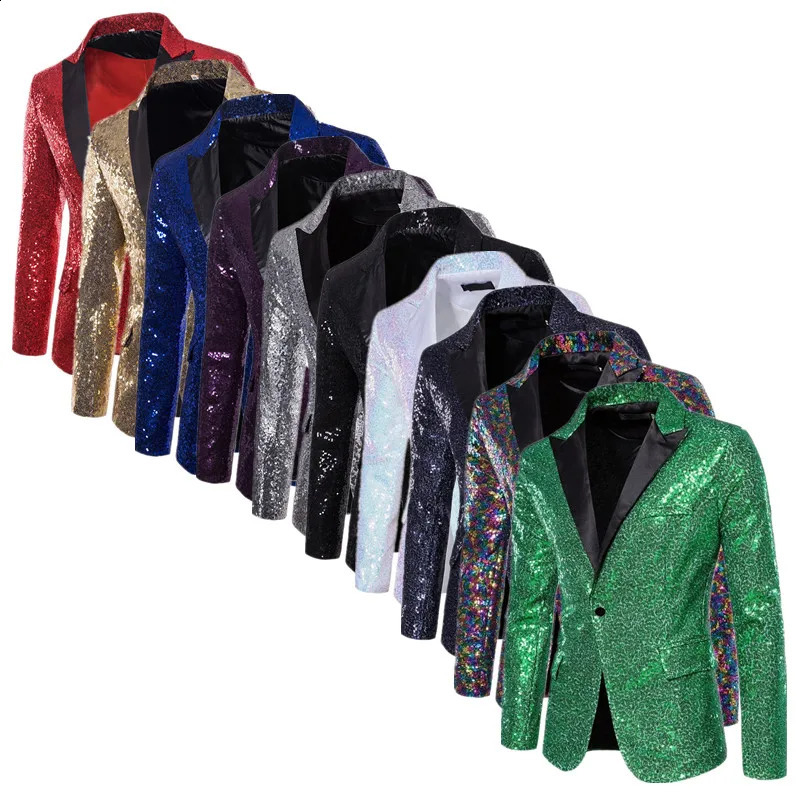 Fashion Men Luxurious Sequin Suit Jacket Green Silver Mens Bar KTV Stage Dress Male Blazer Coat 250519