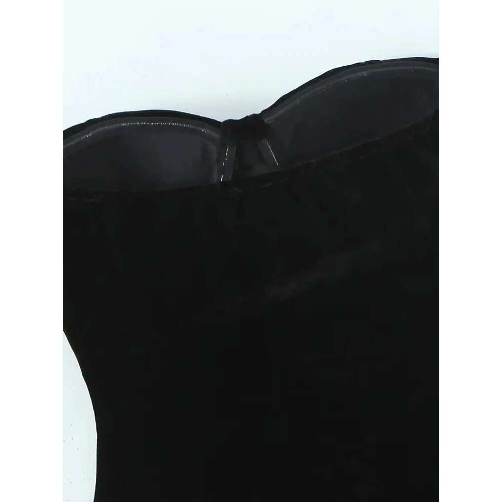 TRZA-Strapless Veet Bodysuits For Women, Straight Neck, Snap-Button, Female Playsuits, Sexy Fashion