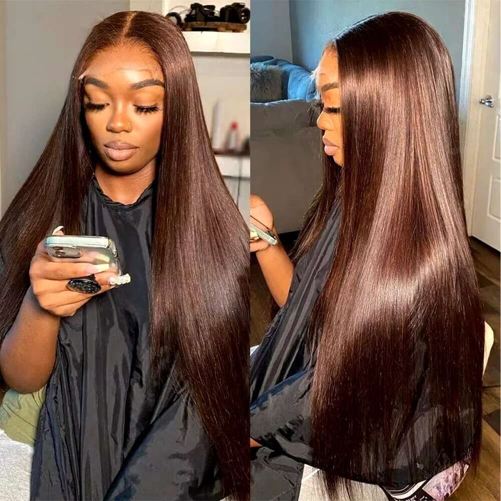 Bone Straight Chocolate Brown 13x6 HD Lace Frontal 100% Vieamese Remy Virgin Pre Plucked Glueless Wigs Human Hair