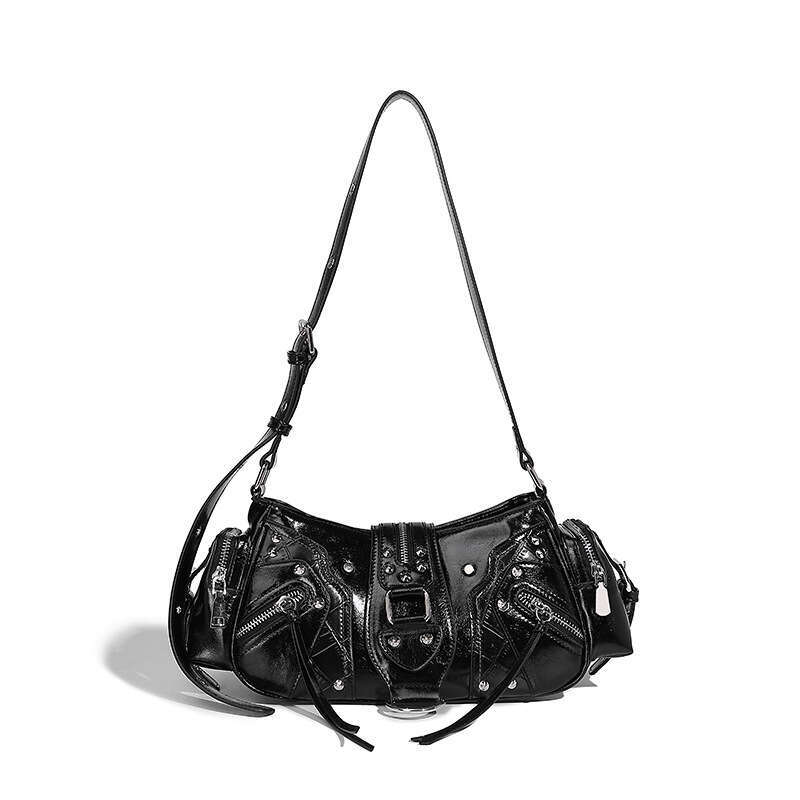 Women's Bags Designer Women's Bags Designer Motorcycle Style Armpit Female Niche Rivet Shoulder Bag, Multi Pocket Oil Wax Leather Crossbody 
