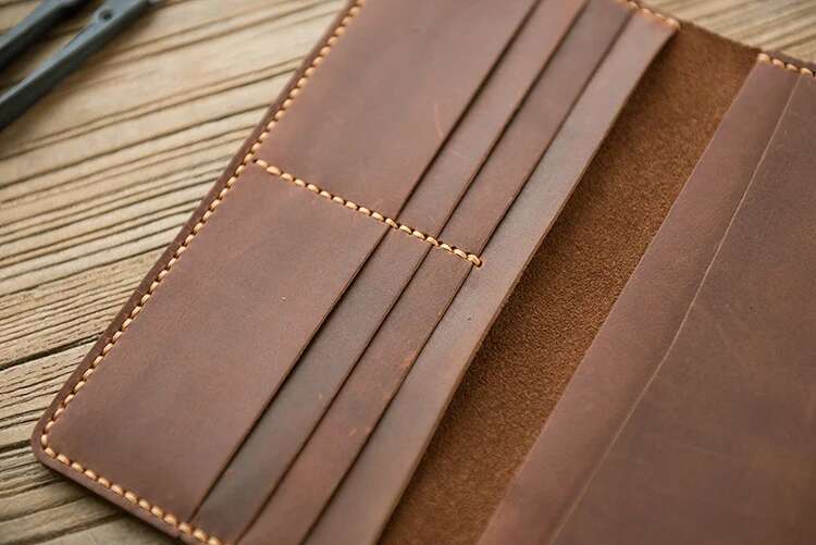 Vintage Handmade Crazy horse long wallet Genuine Leather men Wallet male clutch women purse clips money bag