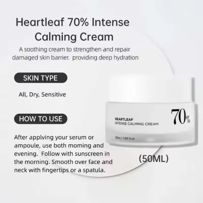 Heartleaf 70 Intense Calming Cream with Ceramide Whitening Cream Moisturizing Facial Cream 50ml Korean Skin care Product