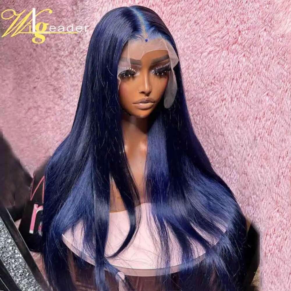 Remy Human HD 13x6 Front Preplucked Straight 180% Density 5x5 Blue Transprent Lace Hair Wigs