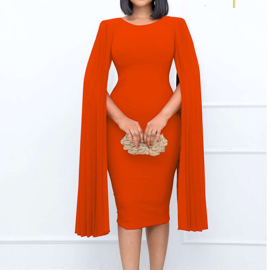 Women's Wear Large Size Women's Spring Pleated Round Neck Elegant Solid Color Buttocks Wrapped Tight Fitting Dress