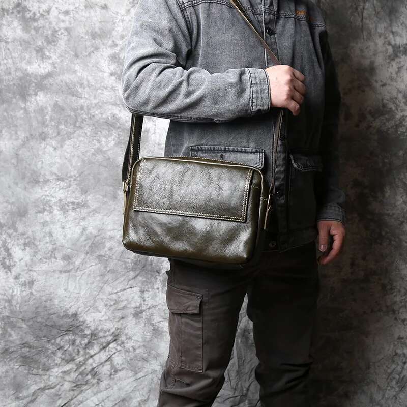 NZPJ Leather Shoulder Natural Cowhide Crossbody Fashion Men's Retro Postman Large Capacity Messenger Bag