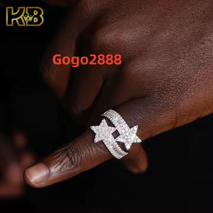 Moissanite Star Ring for Men 925 Sterling Silver VVS Diamond Cut Hip Hop Jewelry Pass Diamond Tester Engagement Bling Gift