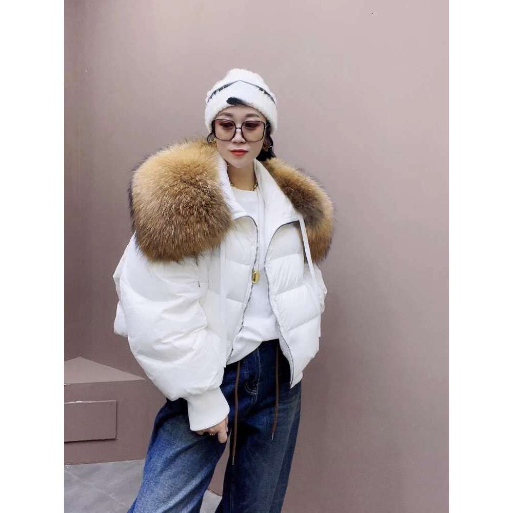 2023 Winter Puffer Jacket Women Large Real Raccoon Fur Collar Short Female Parkas Thick Warm 90% Goose Down Coat Loose
